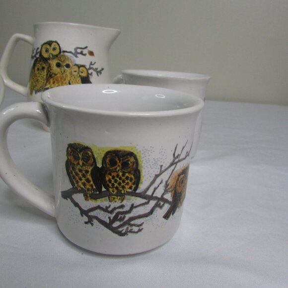 Enesco Tea Pot 4 Mug Set Owls Vintage - Picture 6 of 13